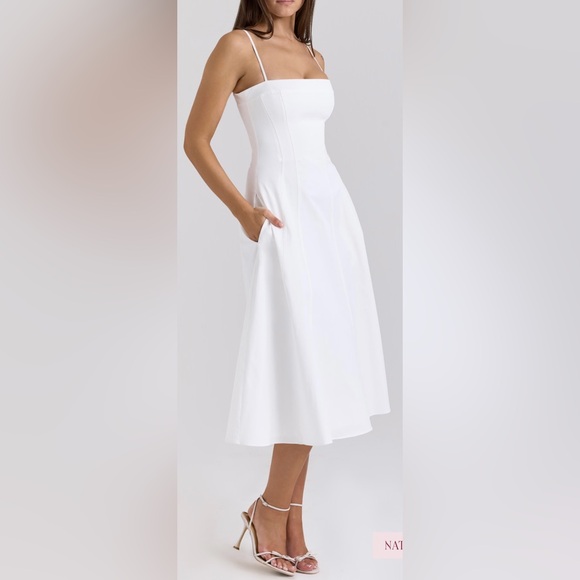 NWOT House of CB DOLLY White Stretch Cotton A-Line Midi Sundress sz L - Picture 2 of 12